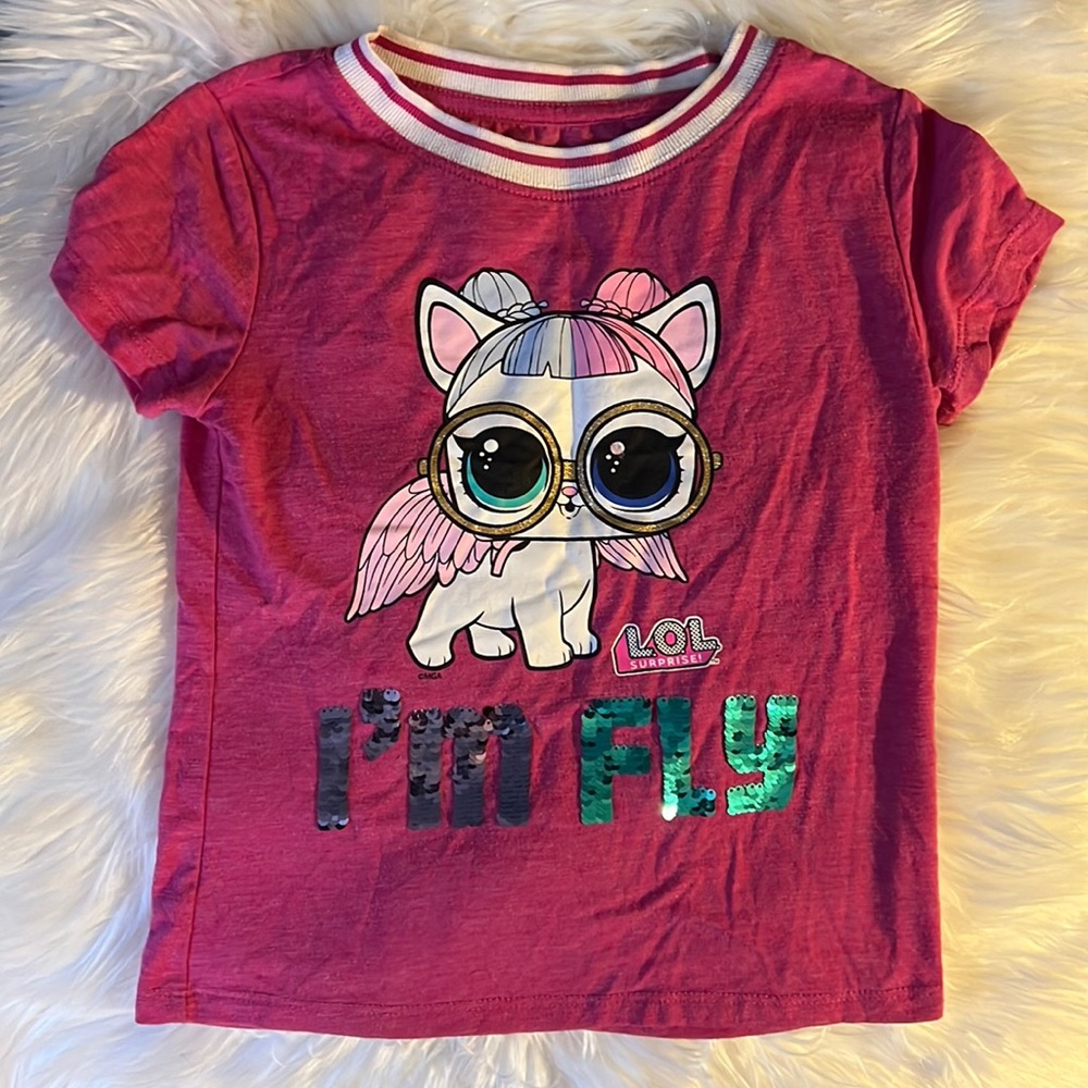 LOL Surprise Kitty Baseball T-shirt with Sequin Detail Size XS or 4/5
